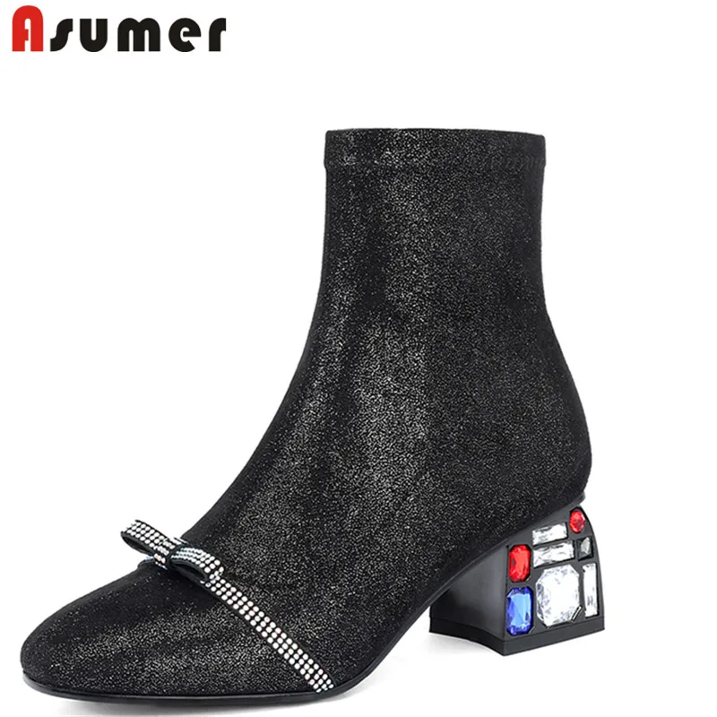 

ASUMER 2020 New fashion boots party shoes night club wedding boots rhinestone black high quality spring autumn ankle boots women