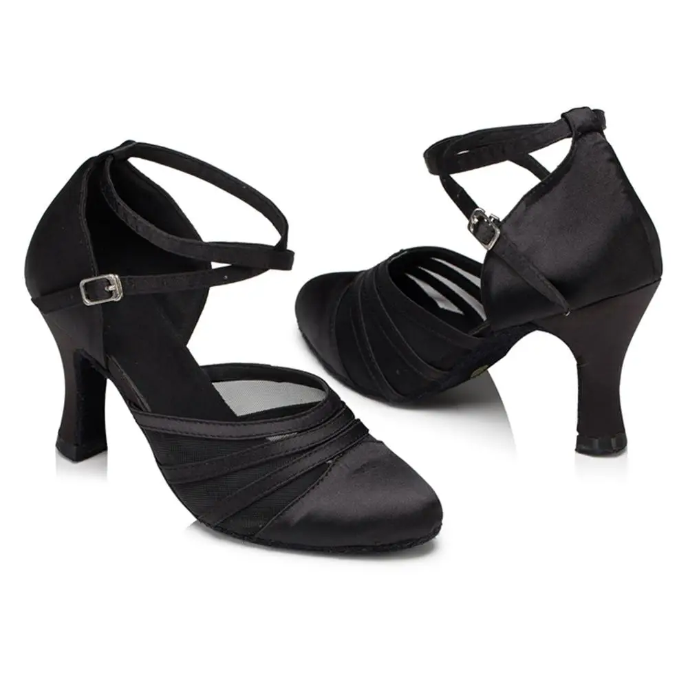 HROYL Women's dance shoes Latin Tango heeled ballroom dance shoes Silk printing Salsa wedding party dancing wholesale 5-10CM