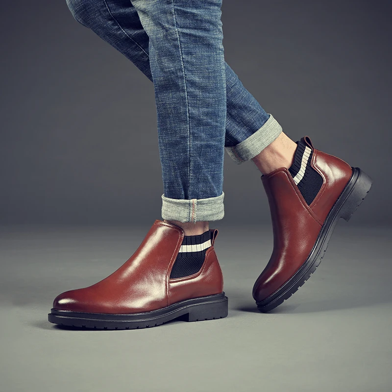 Yomior Italian Autumn Winter High Quality Genuine Leather Chelsea Boots Men Ankle Boots Male Fashion Dress Shoes Bottine Homme