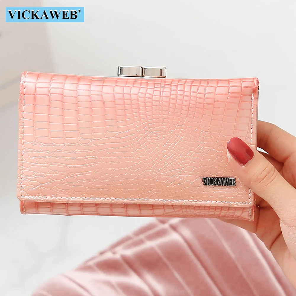 Carteira de Moda Bolsas das Senhoras Bolsa de Moedas Vickaweb Mulheres Couro Genuíno Curto Carteira Feminina Jacaré Hasp & Zipper Mulher Pequenas Carteiras