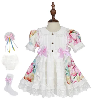 

4PCS Baby Girl Summer Flower Girl Vintage Spanish Lolita Princess England Ball Gown Dress for Girl Birthday Party