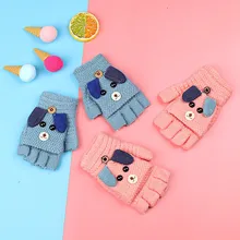 Новинка года, зимние детские теплые перчатки, Детские кашемировые вязаные наполовину пальчиковые Мультяшные перчатки с собачками, 5 цветов, для мальчиков и девочек возрастом от 4 до 12 лет