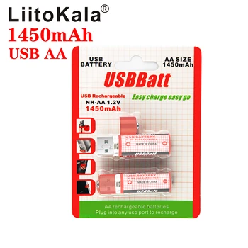 

2pcs/lot LiitoKala USB Mini AA Battery Nimh AA 1.2V 1450MAH Rechargeable Battery NIMH USB AA 1450 With Colorful Card CE FCC ROHS