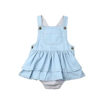 

Fashion Toddler Kids Baby Bibs Girls Ruffle Cute Solid Soft Summer Suspender Denim Romper Jumpsuit