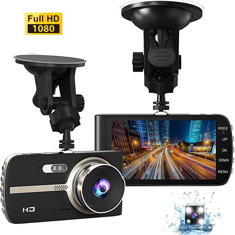 4 дюйма FHD 1080P Автомобильная камера с двойным объективом ночного видения g-сенсор заднего вида авто регистратор приборная панель камера видеокамера авторегистратор DVR