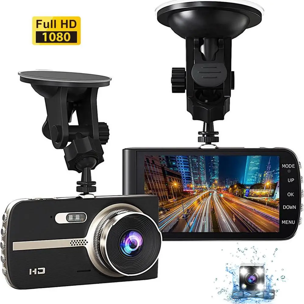 Najtaniej 4 Cal FHD 1080P kamera samochodowa podwójny obiektyw Night Vision g sensor widok z tyłu Auto rejestrator Dash rejestrator wideo dashcam DVR