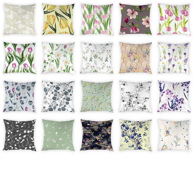 

Leaves Fresh Flowers Cushion Cover Plants Printing Pillow Cases Sofa Bedroom Decorative Sofa Covers Peach Skin Home Decor