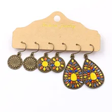 3 Pairs/Set 2019 Newest Vintage Mix Color Dangle Earring For Women Bohemian Antique Hanging Earrings Jewelry Accessories