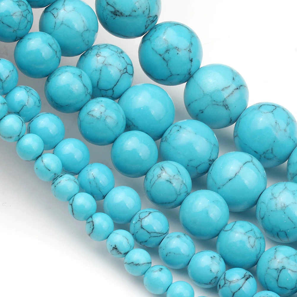 Hellery Howlite 8mm Pierre Turquoise Bleue Perles Lâches 15 Brins pour Fabrication De Bijoux