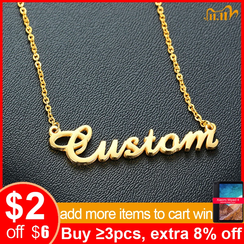 Vnox Personalized Custom Any Name Necklace Script Initial Nameplate Woman Jewelry Chain 14" to 20" afbeelding