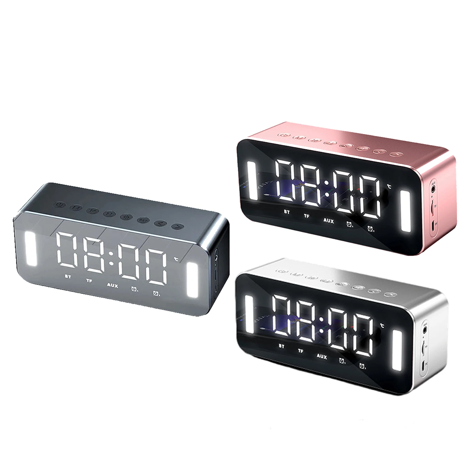 LED Mirror Alarm Clock with HIFI Bluetooth Speaker Broadcast for