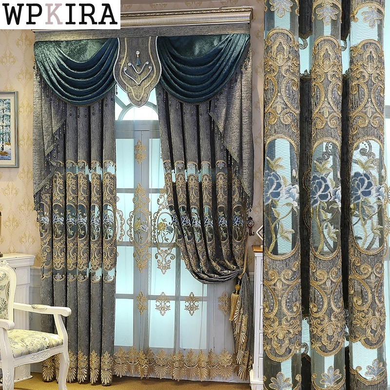 

European Luxury elegance Embroidery Blackout curtain for living room/ Kitche French Window Drapes Shading Cloth Decor S124&30