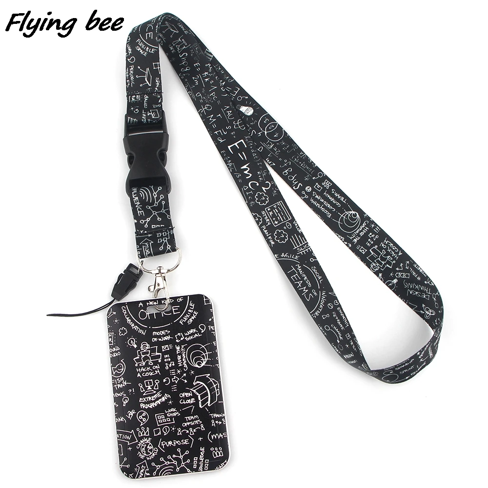 Flyingbee X1304 Black Equation Lanyard Card Holder Student Hanging Neck Mobile Phone Badge Subway Access | Канцтовары для офиса и