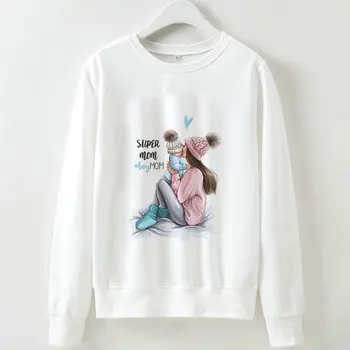 

Women Sweatshirts Casual Super Mom Printed Hoodies Sweatshirt Long Sleeve Fashion O-Neck Pullover Tops Kawaii Sweatshirts Hooded