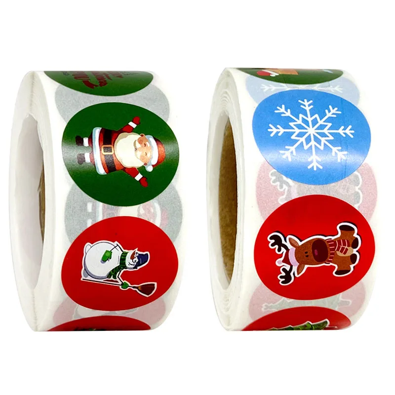 500pcs/roll 1 라운드 메리 크리스마스 스티커 8 디자인 크리스마스 장식 봉투 인감 스티커 카드 선물 봉투 상자