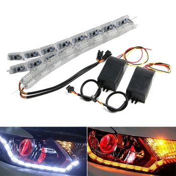 

2PCS Flexible LED DRL Daytime Running Strip Light White Amber Sequential Flow Switchback Turn Signal Head Light Lamp Car Styling