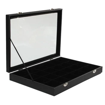 

New 24 Grids Glass Jewelery Earrings Tray Necklaces Bracelets Display Storage Box