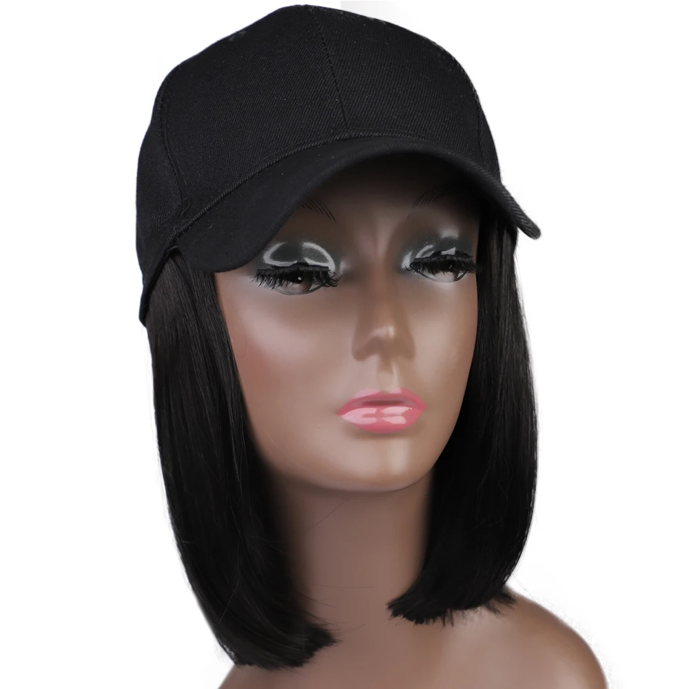 Short 8" Synthetic BoB Baseball Cap Hair Wig POP Wig Hair Extension Adjustable Cap for Women Black/Pink/White Color
