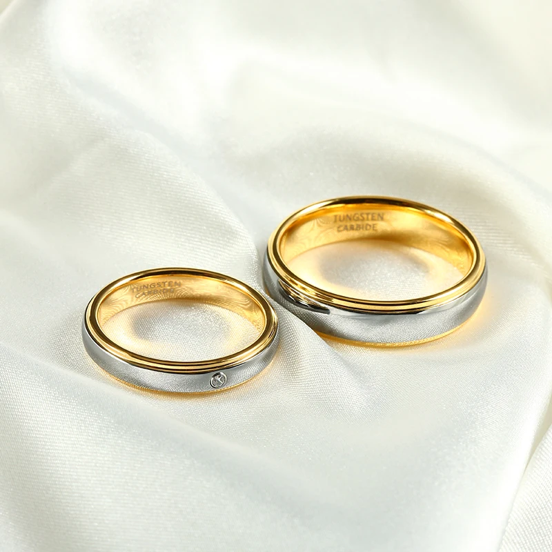 Romantic Tungsten Couple Wedding Rings With Stones For Matching