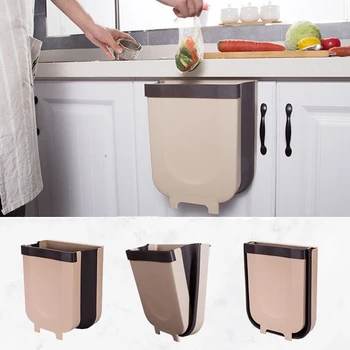 

9L Kitchen Toilet Car Trash Pantry Door Home Wall Mounted Folding Waste Bin Kitchen Cabinet Door Hanging Trash Foldable Can Bin