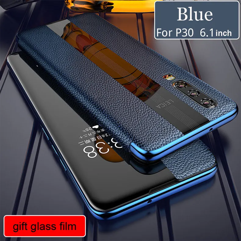 Роскошный чехол из натуральной кожи для huawei P30 pro Чехол P30 кожаный флип-чехол для huawei P30 Pro протектор умный чехол - Цвет: Blue