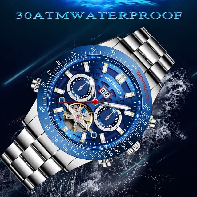 Forsining-reloj mecánico de acero inoxidable para hombre, cronógrafo automático con 2 esferas, Tourbillon, fecha semanal, informal - Imagen 5