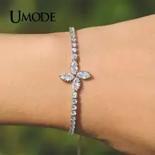 UMODE, новинка, модный дизайн, регулируемые браслеты для женщин, уникальный крест, цветок, циркон, белое золото, коробка, цепь, ювелирное изделие, AUB0208