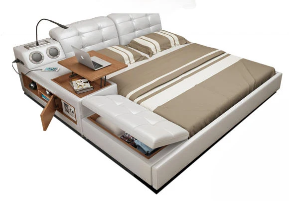 Мягкая оправа для кровати из натуральной кожи с подсветкой массажная безопасная