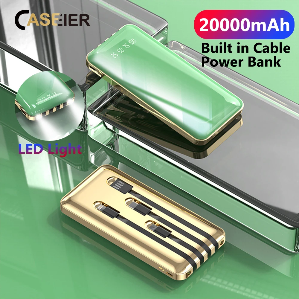 CASEIER 20000mAh Power Bank with Type USB C Android For iPhone Cable LED Light Built in Cable Fast Powerbank Portable Charger CASEIER 20000mAh Power Bank with Type USB C Android For iPhone Cable LED Light Built in Cable Fast Powerbank Portable Charger