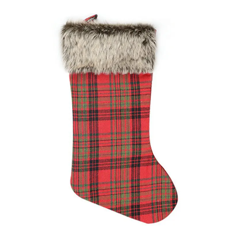Рождественские плюшевые носки в мелкую клетку, рождественские украшения, рождественские вечерние Подвесные комплекты, дорожные рождественские носки, подарочные сумки