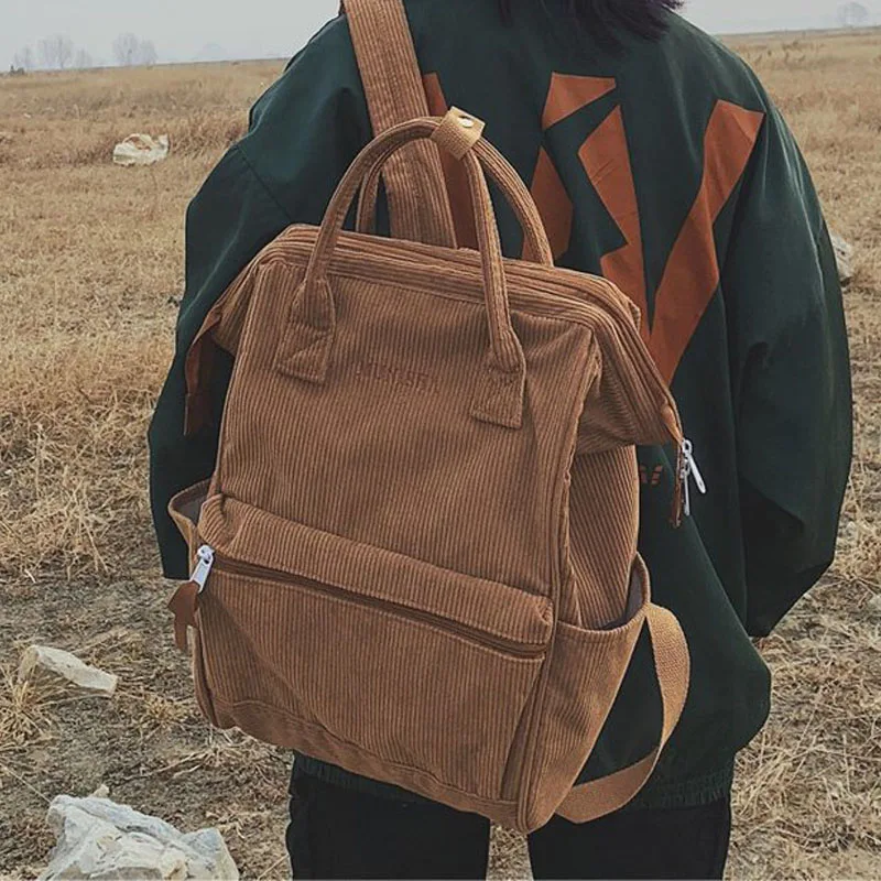 

Fashion Corduroy Backpacks Women School Bags For Teenager Girls Mochila Larger Capacity Casual Travel Backpacks Female Rucksack