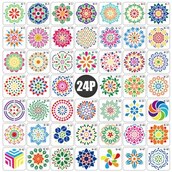 

24PCS/Set Stencils Drawing Template Set wall painting Ruler Flower Mandala Carved Hand-Painted Drawing Ruler Kids Home DIY Tools