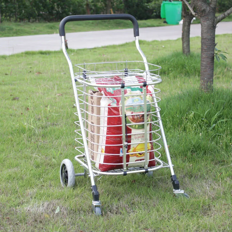 Portable Shopping Cart with Cover, Folding Small Pulling Grocery Wagon, Aluminum Alloy Utility Rolling Truck
