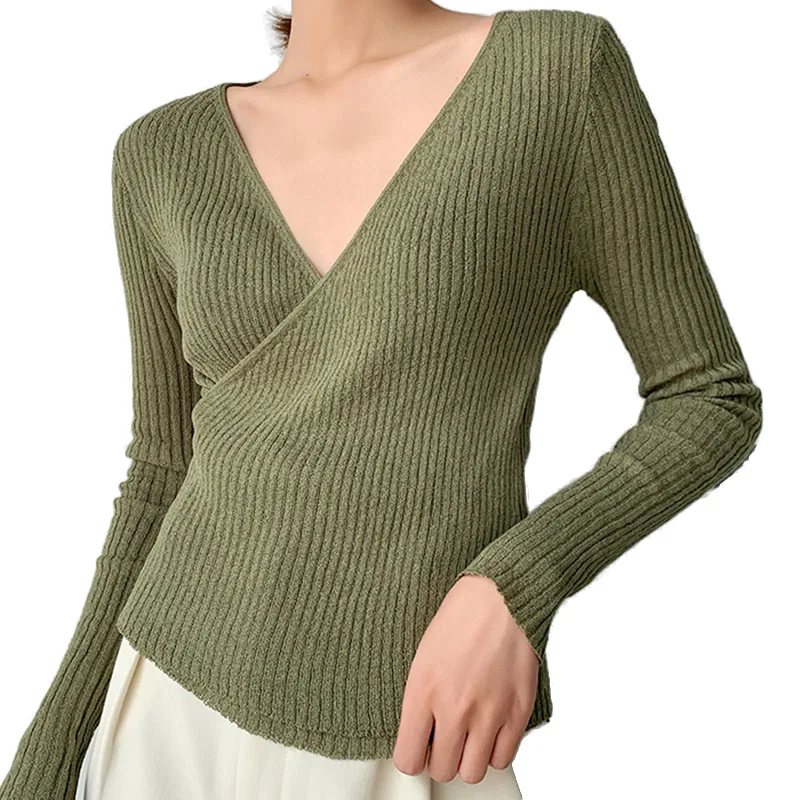 

Autumn Women's Long-Sleeved Sweater 2019 New Solid Color V-neck Knitting Sweater Elegant Women's Slim Casual Women's Wear