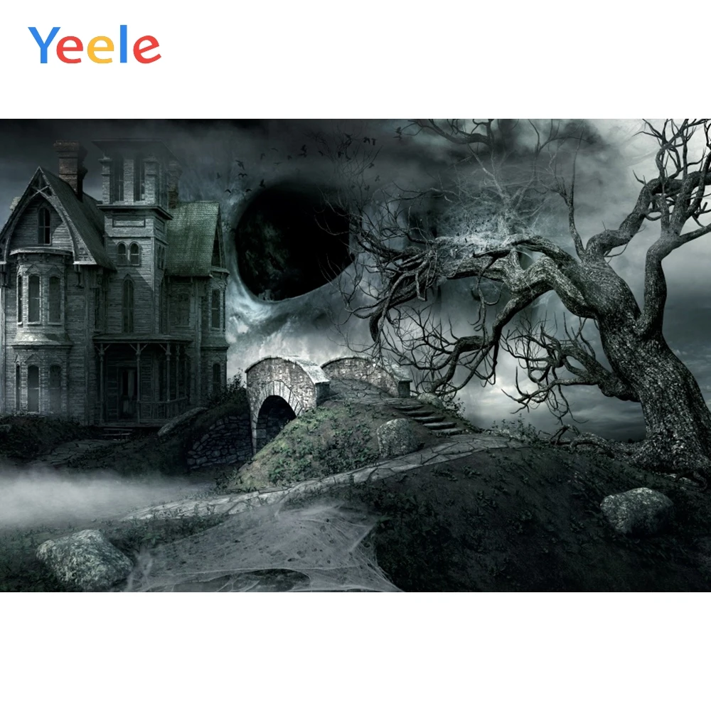 

Halloween Backdrop Moon Castle Bat Scary Bridge Tree Branch Background Photography Backdrops For Photo Studio Vinyl Photophone