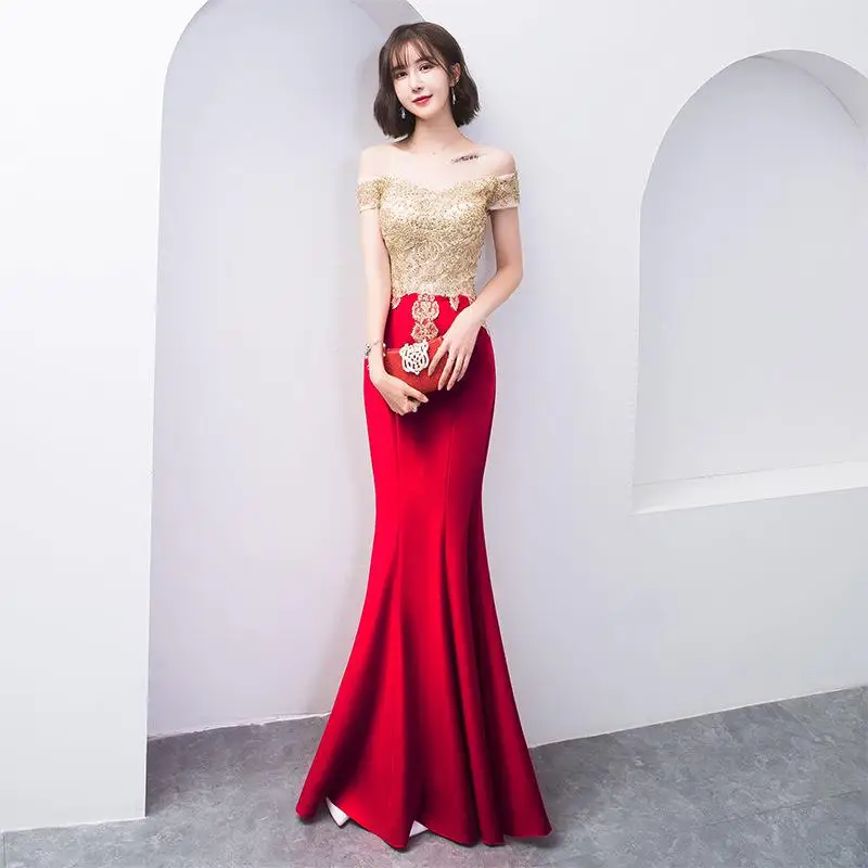 Robe De Soiree сексуальное банкетное элегантное вечернее платье русалки ES3022 расшитое бисером с аппликацтей на выпускной платье невесты Длинные вечерние платья - Цвет: Wine Red