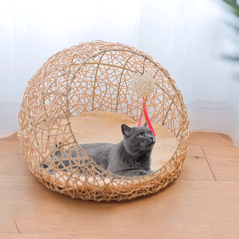 Домик для кошек вязаный из ротанга кровать щенок котята полуоткрытые дома|Дома