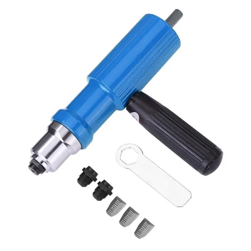 Электрический заклепочный ореховый пистолет инструмент для клепки беспроводной клепальный клепальщик адаптер Комплект инструмент для клепки ногтей - Цвет: Синий