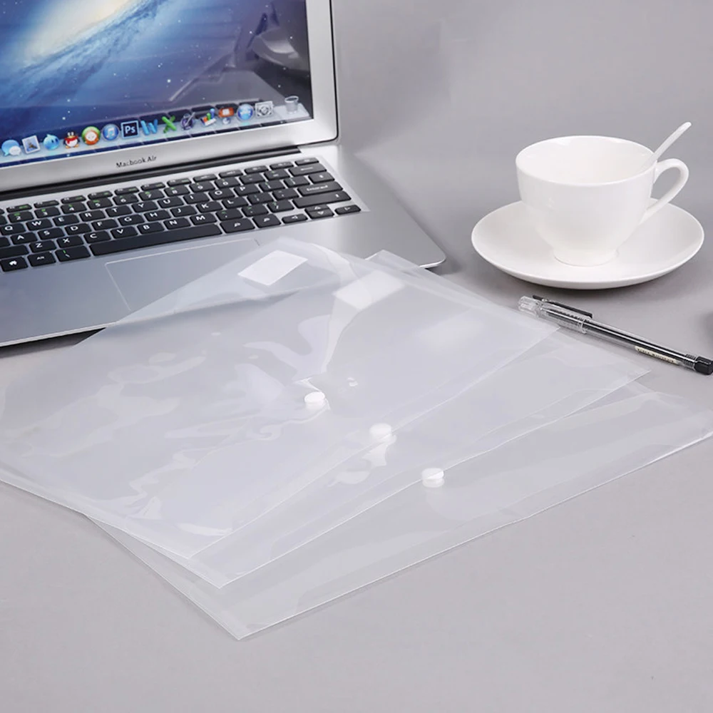 

12PCS Transparent Button File Bag A4 Economic Office Information bag Document Folder Student Test bag School Supplies