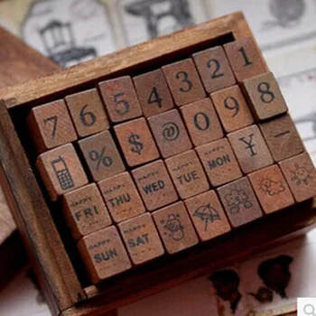 

4sets/lot NEW Retro Wood Stamp Vintage DIY Number Letter Stamps Set With Wooden Box Teaching Play Children's Enlightenment Toys