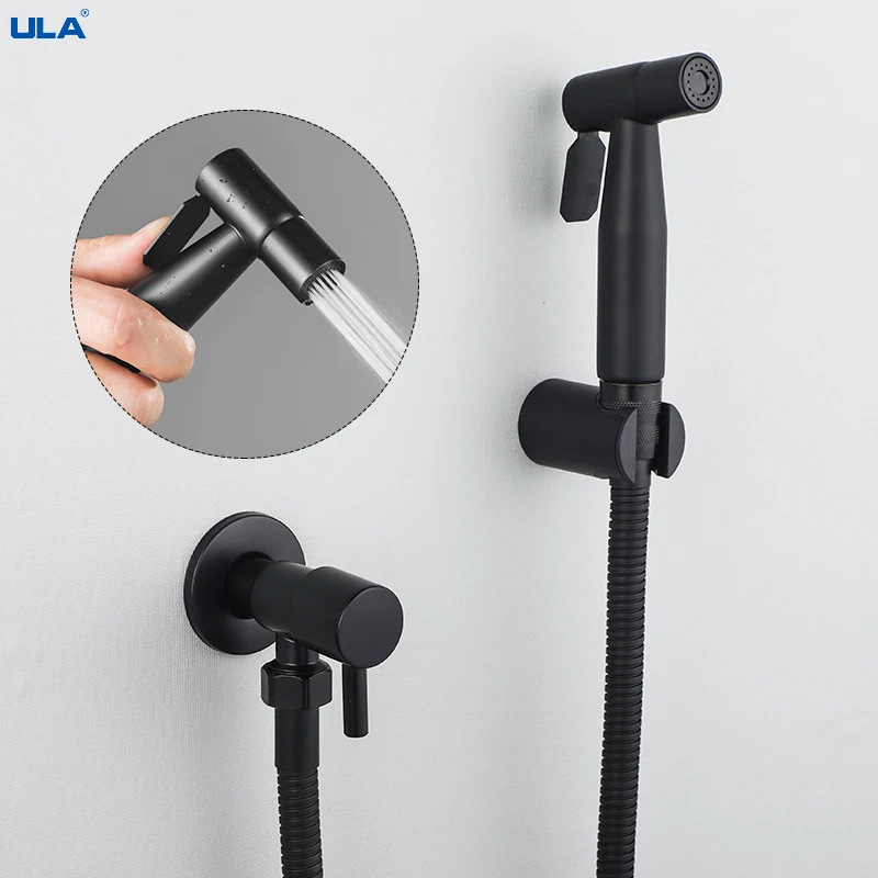 ULA Handheld Bidet Spray Shower Set With Hose Toilet Shattaf Sprayer Anal Douche Kit Faucet Black Stainless Steel | Обустройство дома