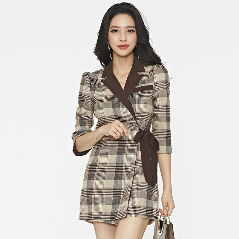 Fall Jumpsuits Romper Playsuit Half Sleeve Plaid Jumpsuit Lady Body One Piece Pants Office Mujer Workout Clothes for Women