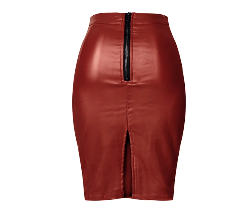 Юбка-карандаш из искусственной кожи с высокой талией, женские юбки из искусственной кожи на весну и лето, красная юбка миди Saia Couro Jupe Simili Cuir для женщин K336
