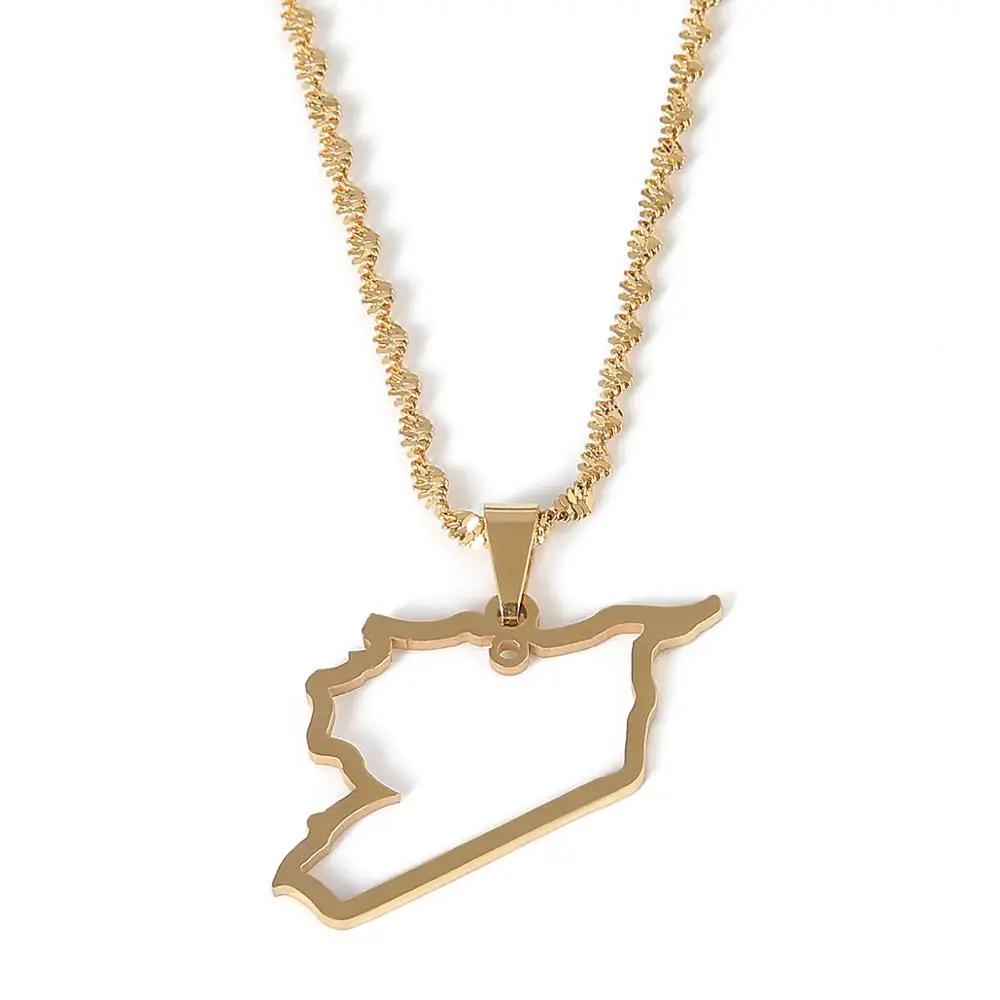 Нержавеющая сталь простой Сирии карта ожерелья Золото Цвет подвески и цепи ювелирные изделия