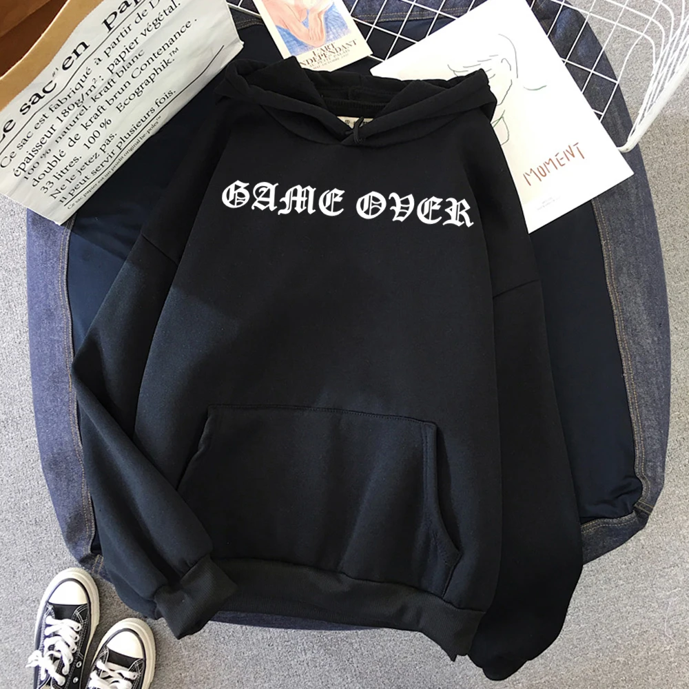  Plus Size Hoodies Game Over Letter Printed Pullover Hoodies Sweatshirt Women Fashion Female Autumn 