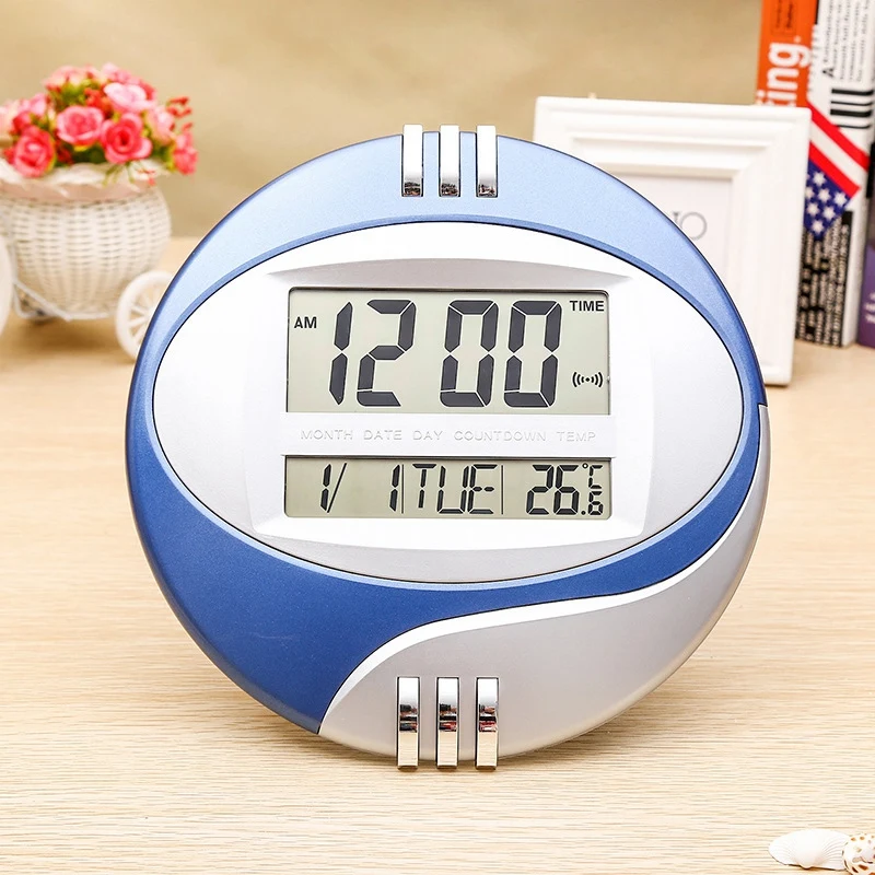  Number Display LED Electronic Wall Clock Snooze Table Clock Mute Bracket Clock Round LCD with Calen