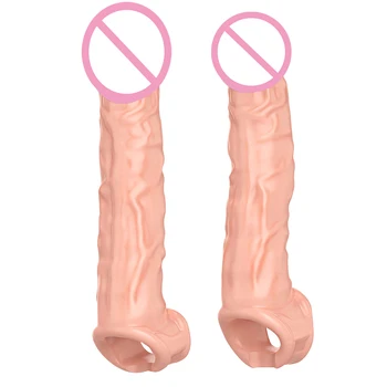 Super Size Highly Elastic Silicone Penis Extender Sleeve Reusable Condoms Penis Ring Delay Ejaculation Erotic Toys Intimate Good 3