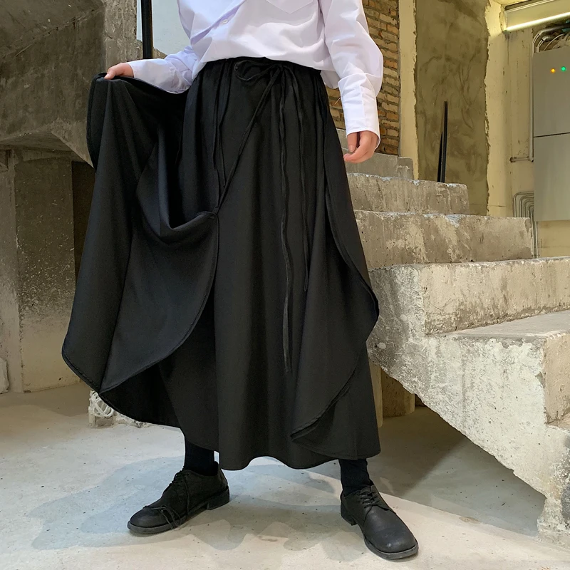 

MIXCUBIC 2019 Autumn England style unique Irregular Round hem design pants men casual loose Tether Drape Pants men,S-L