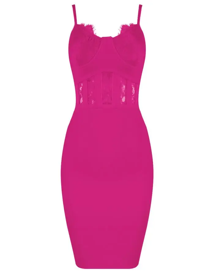 Simly тара летние платья повязки Для женщин Vestidos сексуальное кружевное платье с v-образной горловиной обтягивающее Клубное платье; элегантные туфли в стиле знаменитостей; вечерние платья - Цвет: Hot Pink