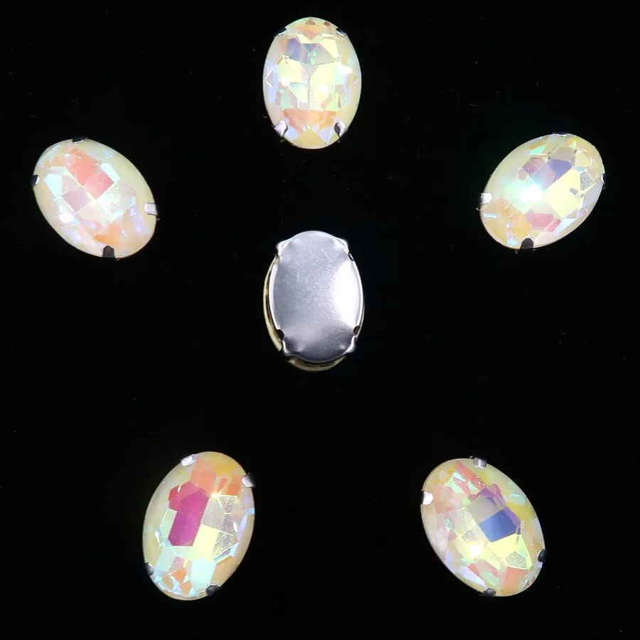 A32 Jonquil AB Серебряные коготь настройки 20 шт/п 10x14 мм 13*18 мм желе конфеты AB цвета стекло Кристалл овальной формы пришить стразы аппликация diy отделка - Цвет: A32 Jonquil AB